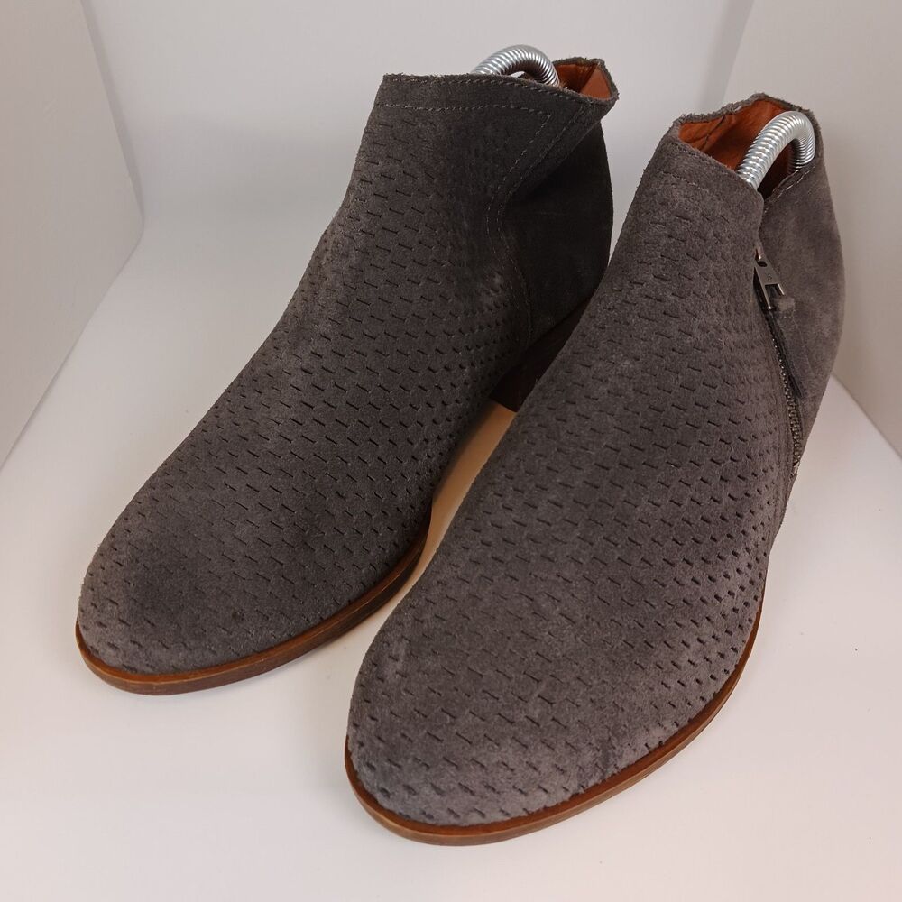 Lucky Brand Brielley Bootie Gray Suede Women’s 9.5M Perforated Zip Heel